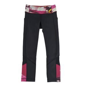 Lululemon‎ Pace Rival Crop Leggings Capri Women's 4 Black Patterned Trim Pockets